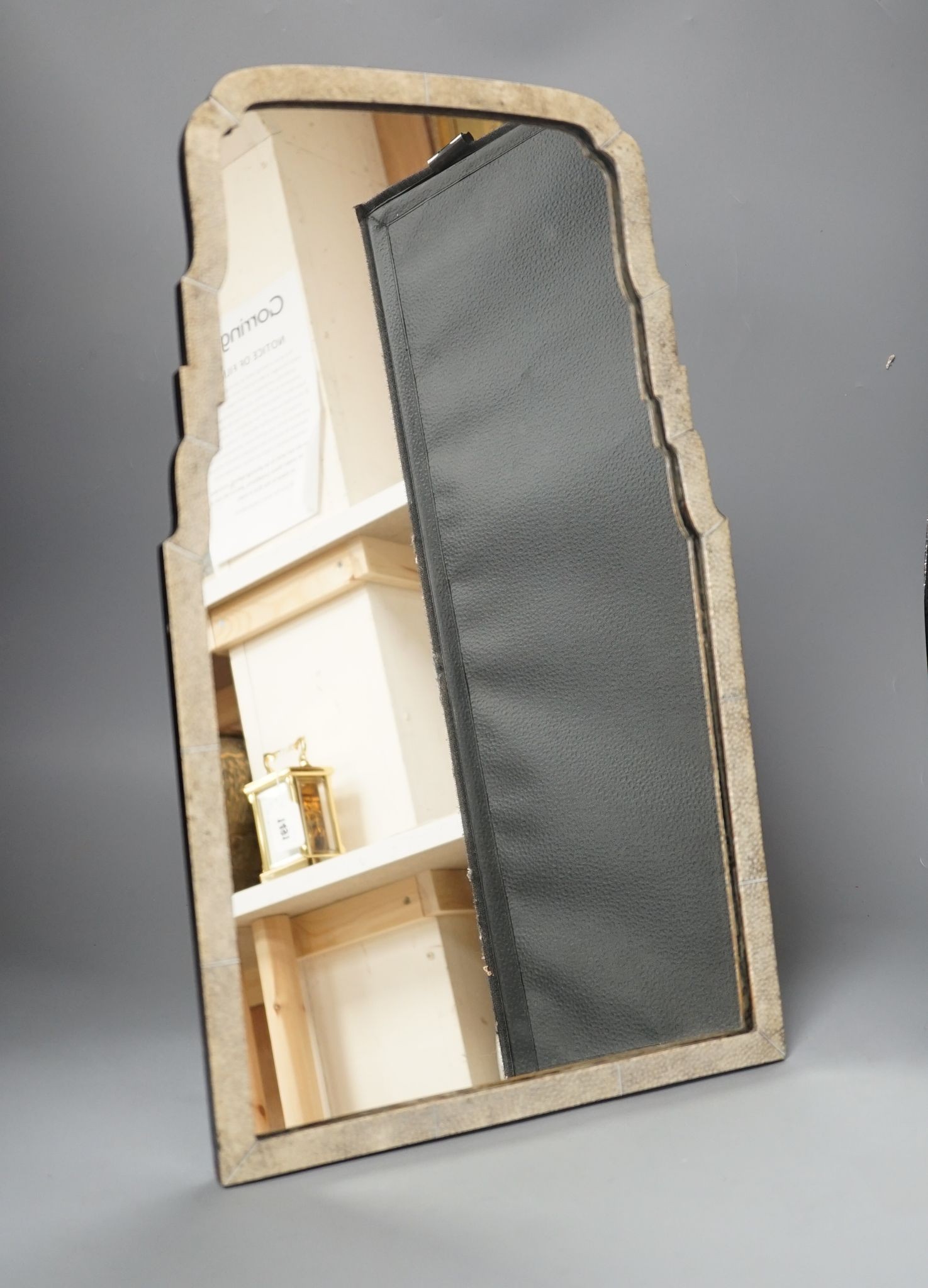 A shagreen veneered easel mirror c.1920's-1930's, 50.5 cms high x 30 cms wide.